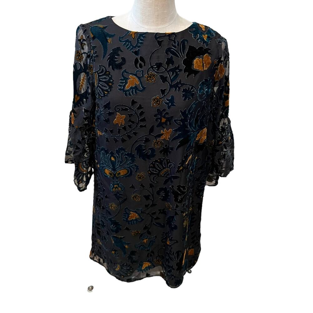 Carolina Belle Burnt Velvet Swing Dress Black Burnt Gold 6